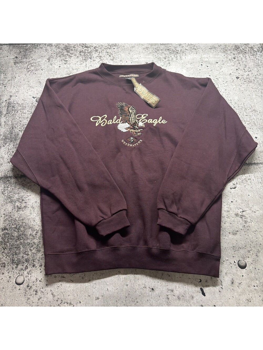 VINTAGE BALD EAGLE HEADWATERS SWEATSHIRT EMBROIDERED MENS L BURGUNDY RED FADED